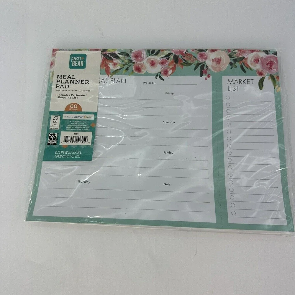 Pen+Gear Weekly Meal Planner Pad Shopping List Meal Plan 60 Sheets